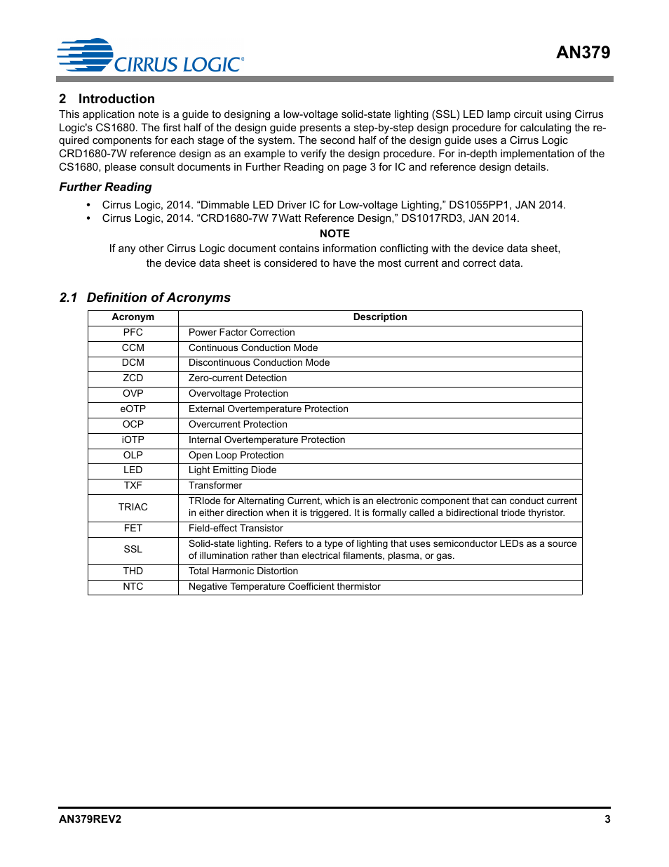 2 introduction, 1 definition of acronyms, An379 | Cirrus Logic AN379 User Manual | Page 3 / 31