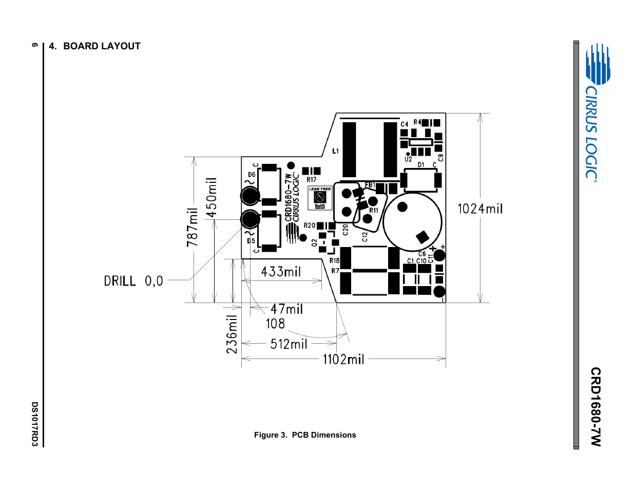 Board layout | Cirrus Logic CRD1680-7W User Manual | Page 6 / 31