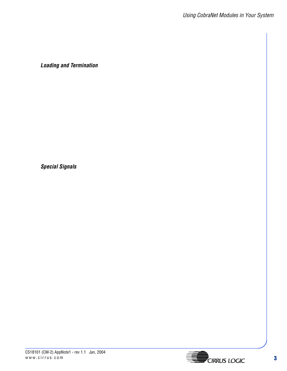 Loading and termination, Special signals | Cirrus Logic AN Integrating CobraNet into Audio Products User Manual | Page 5 / 16