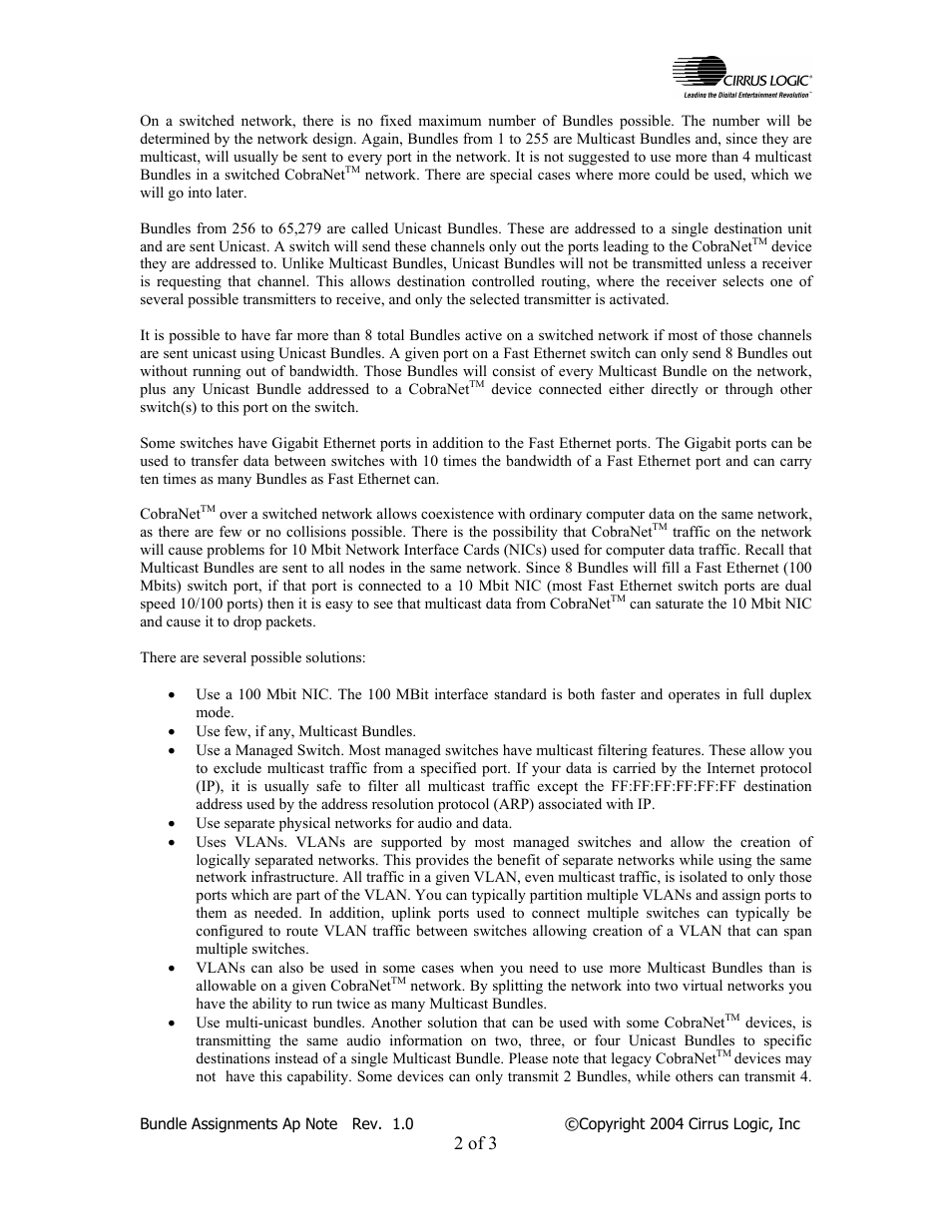 2 of 3 | Cirrus Logic Bundle Assignments in CobraNet Systems User Manual | Page 2 / 3