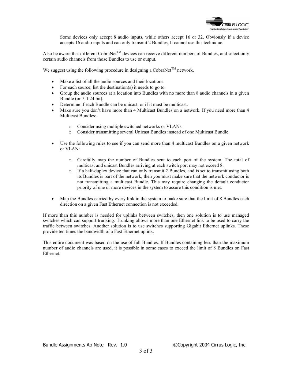 Cirrus Logic Bundle Assignments in CobraNet Systems User Manual | Page 3 / 3