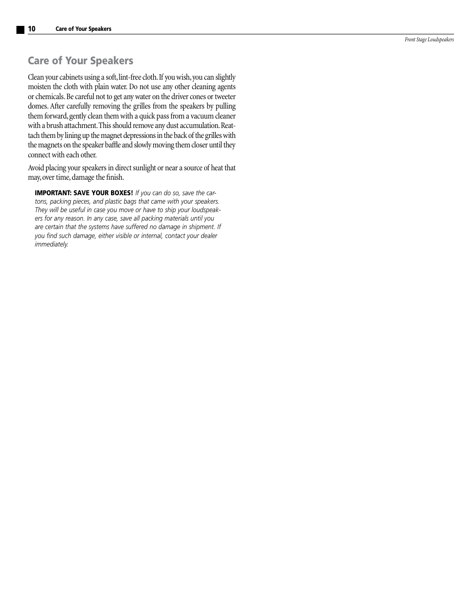 Care of your speakers | Atlantic Technology FS-4000 User Manual | Page 10 / 12