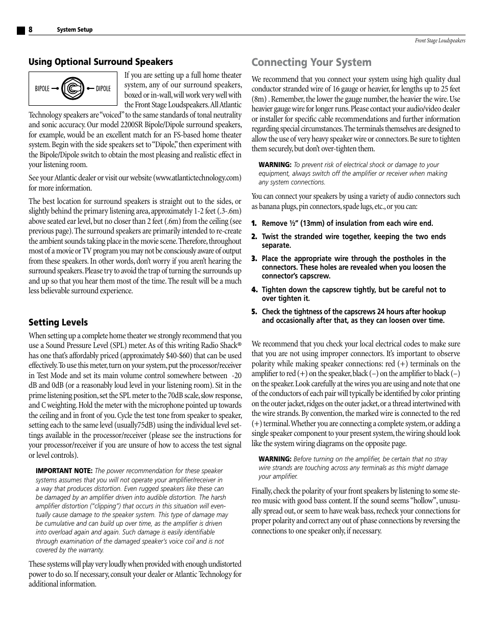 Connecting your system | Atlantic Technology FS-4000 User Manual | Page 8 / 12