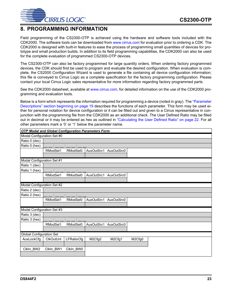 Programming information, Program, Cs2300-otp | Cirrus Logic CS2300-OTP User Manual | Page 23 / 26