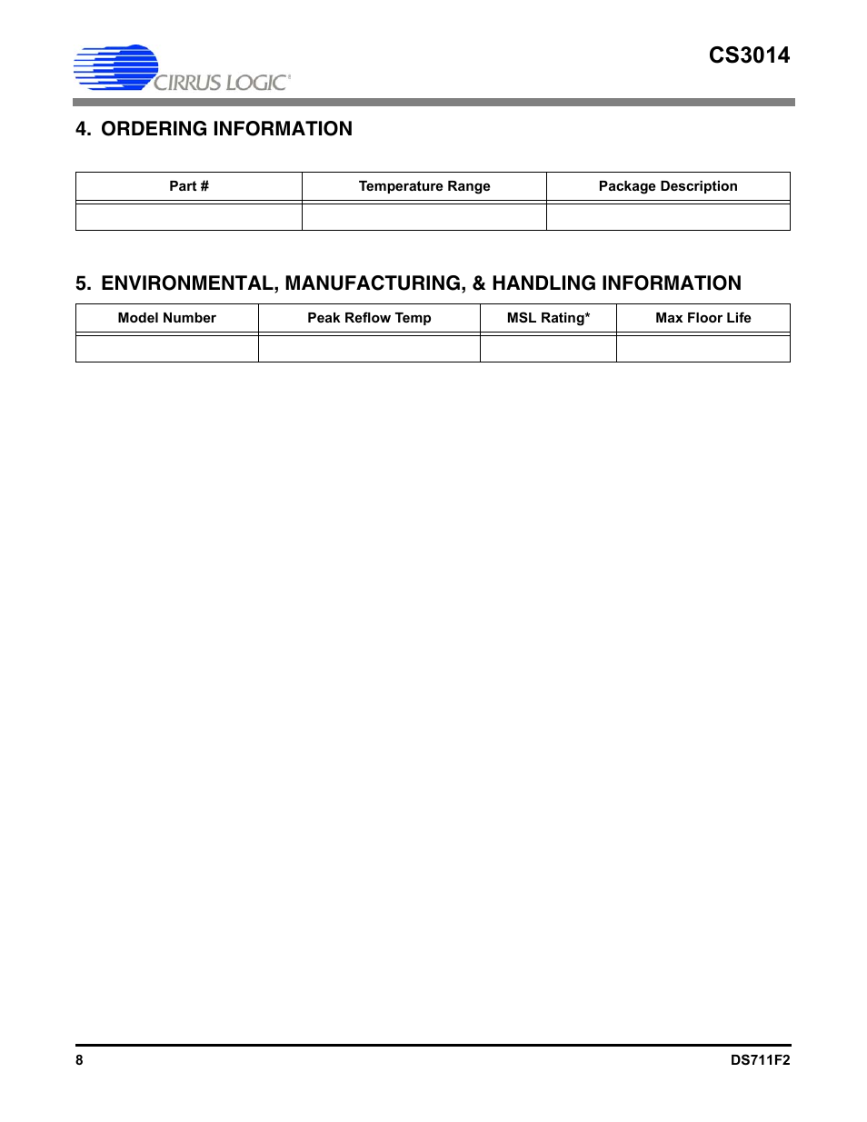 Ordering information, Cs3014 | Cirrus Logic CS3014 User Manual | Page 8 / 10