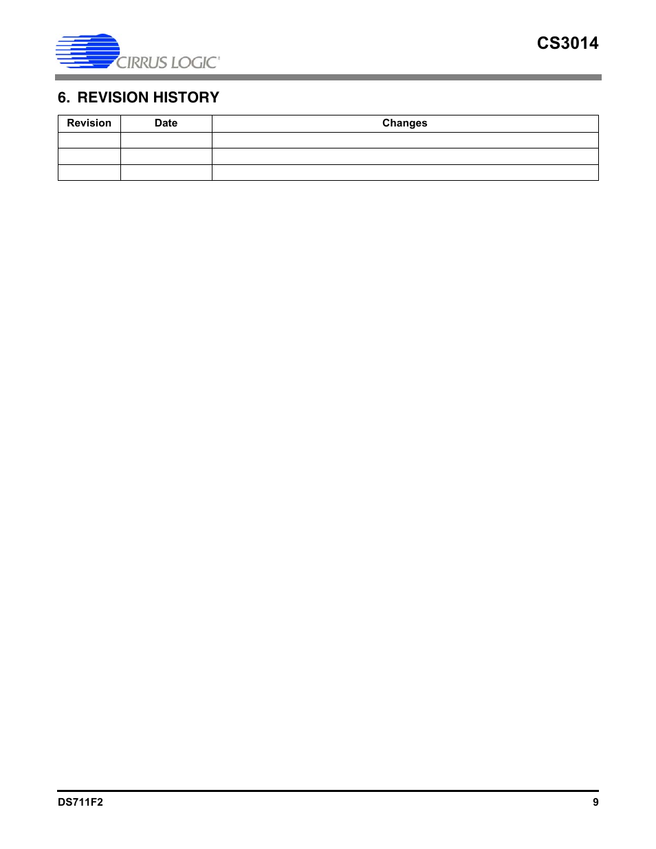 Revision history, Cs3014 | Cirrus Logic CS3014 User Manual | Page 9 / 10