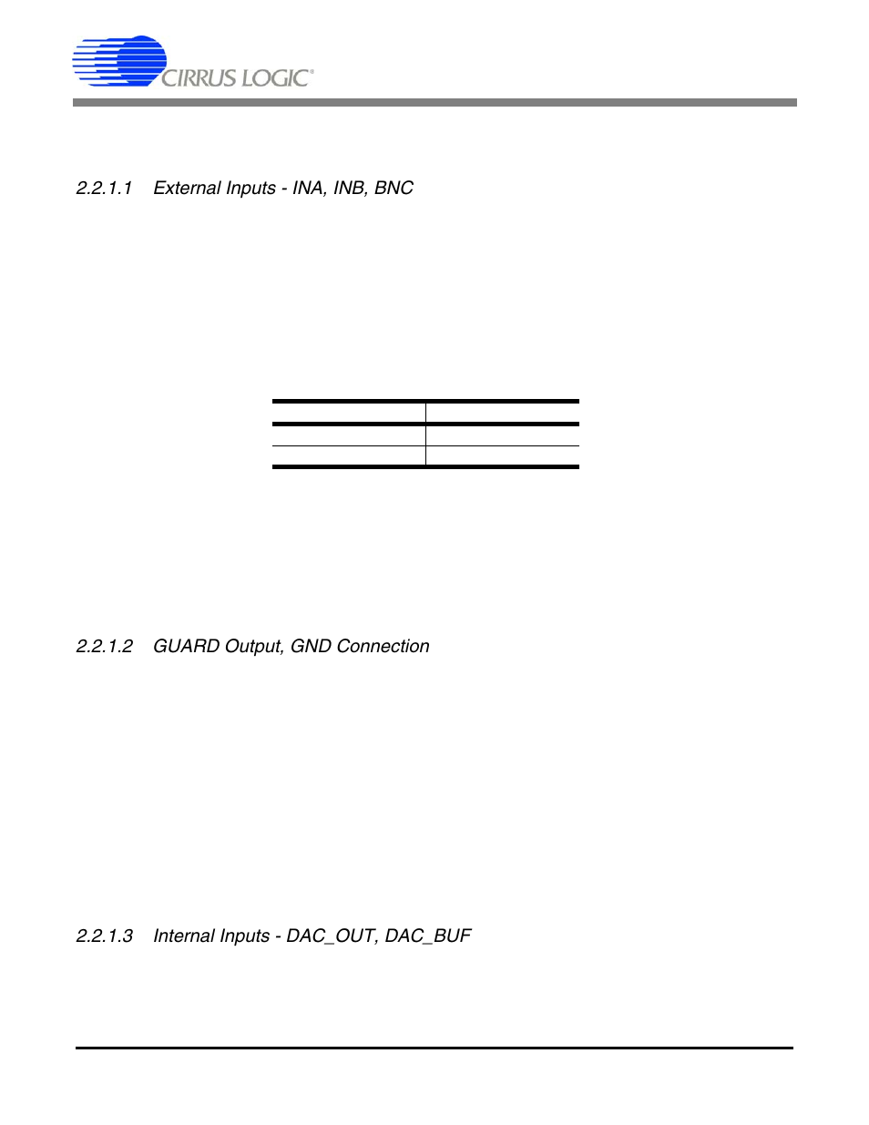 2 analog hardware, 1 analog inputs, 1 external inputs - ina, inb, bnc | 2 guard output, gnd connection, 3 internal inputs - dac_out, dac_buf, Table 7. screw terminal input connectors, Cdb5378 | Cirrus Logic CDB5378 User Manual | Page 16 / 74