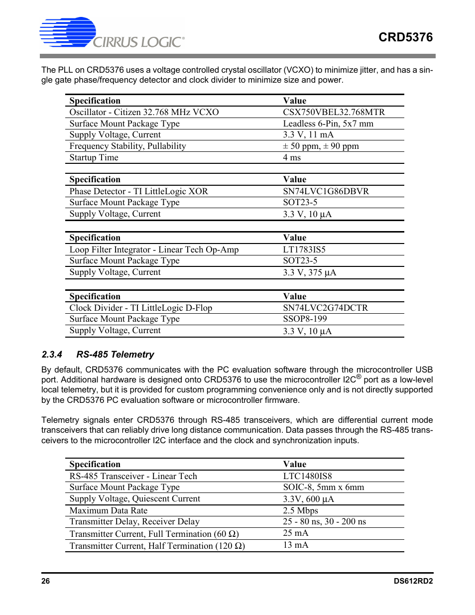 4 rs-485 telemetry, Crd5376 | Cirrus Logic CRD5376 User Manual | Page 26 / 68