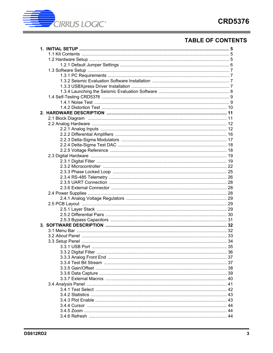 Cirrus Logic CRD5376 User Manual | Page 3 / 68