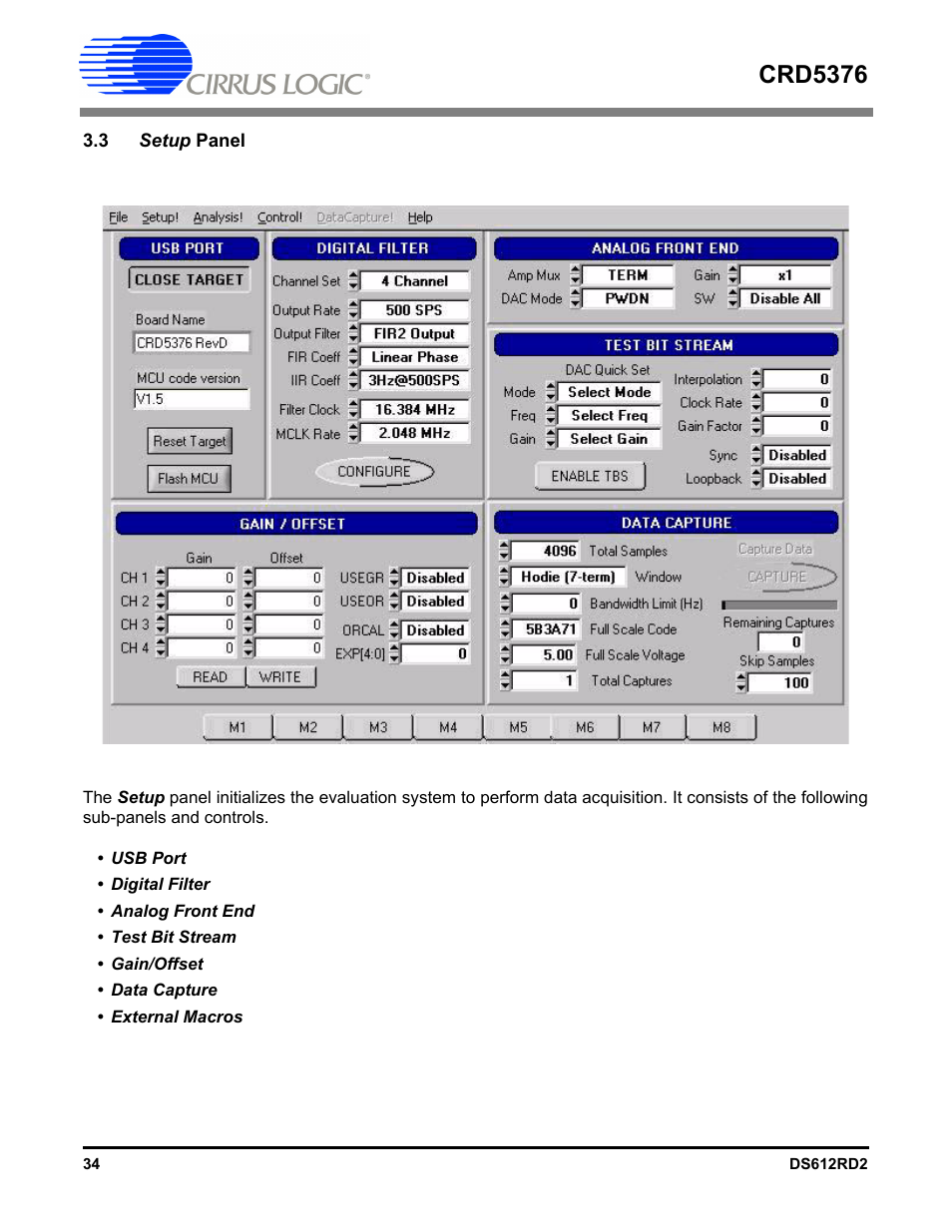 3 setup panel, Crd5376 | Cirrus Logic CRD5376 User Manual | Page 34 / 68