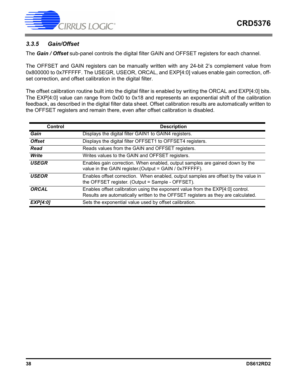 5 gain/offset, Crd5376 | Cirrus Logic CRD5376 User Manual | Page 38 / 68