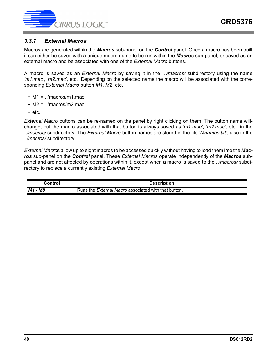 7 external macros, Crd5376 | Cirrus Logic CRD5376 User Manual | Page 40 / 68