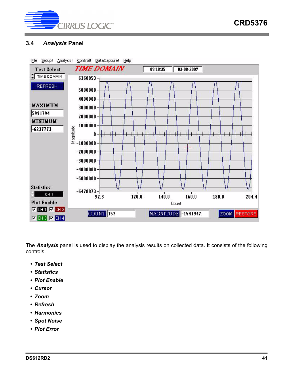 4 analysis panel, Crd5376 | Cirrus Logic CRD5376 User Manual | Page 41 / 68