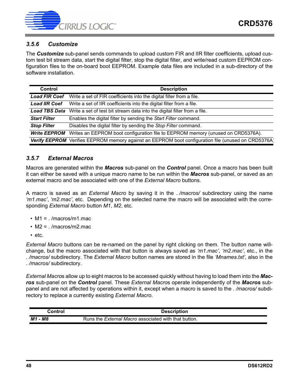 6 customize, 7 external macros, 6 customize 3.5.7 external macros | Crd5376 | Cirrus Logic CRD5376 User Manual | Page 48 / 68