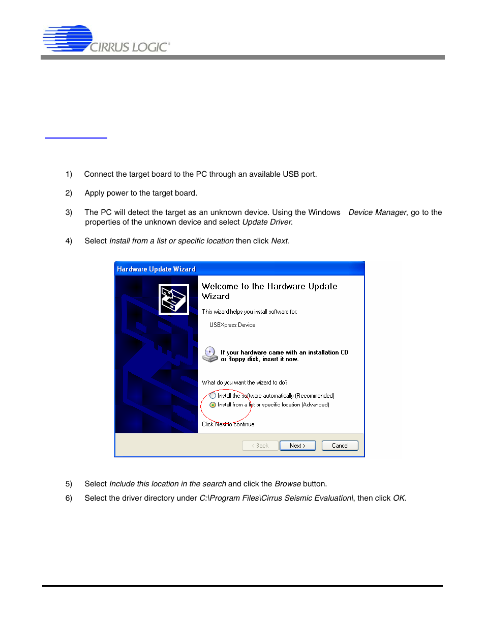 Usbxpress® installation, 2) apply power to the target board, An271 | Cirrus Logic AN271 User Manual | Page 2 / 5