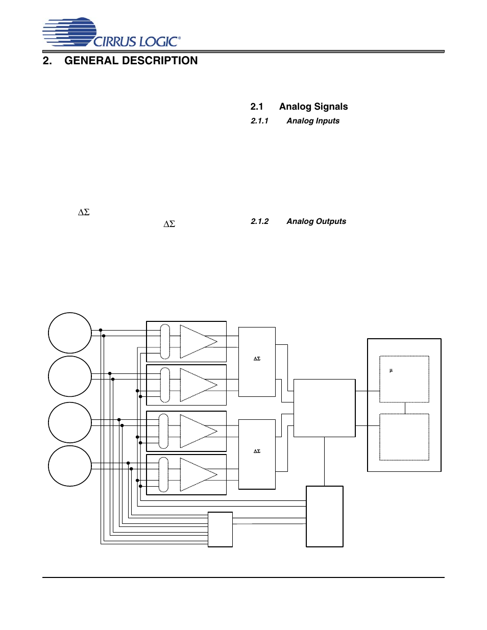 General description, 1 analog signals, 1 analog inputs | 2 analog outputs, Analog signals, Analog inputs 2.3.2.analog outputs, Figure 3. system architecture, Cs3302a | Cirrus Logic CS3302A User Manual | Page 10 / 16
