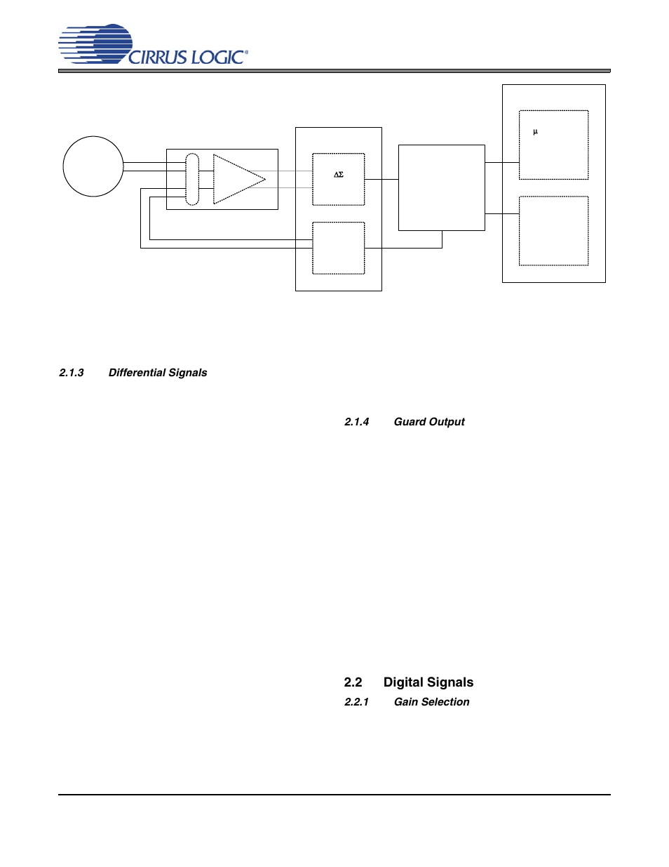 3 differential signals, 4 guard output, 2 digital signals | 1 gain selection, Differential signals 2.5.4.guard output, Digital signals, Gain selection, Figure 4. system architecture, Cs3302a | Cirrus Logic CS3302A User Manual | Page 11 / 16