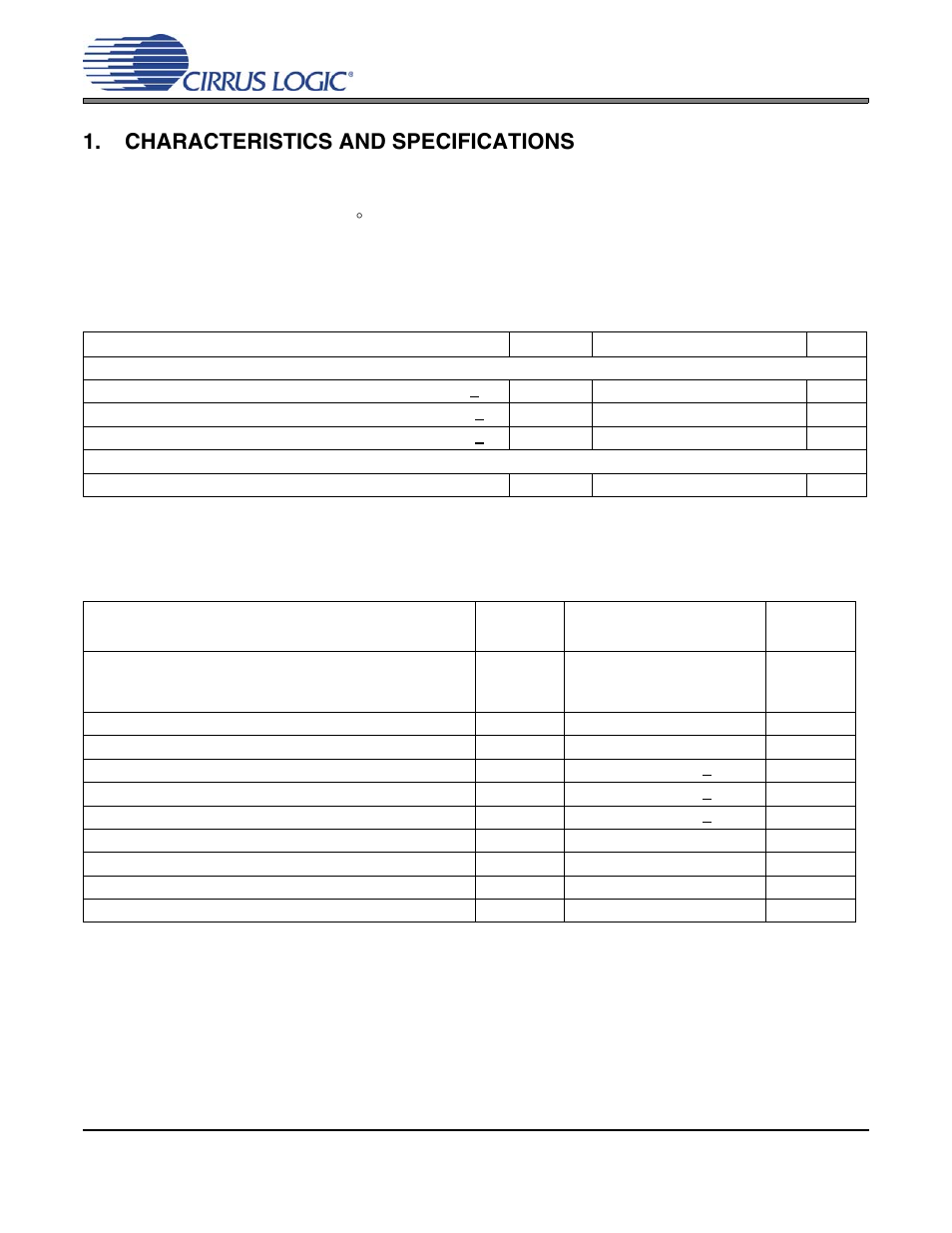 Characteristics and specifications, Specified operating conditions, Absolute maximum ratings | Cs3302a | Cirrus Logic CS3302A User Manual | Page 4 / 16