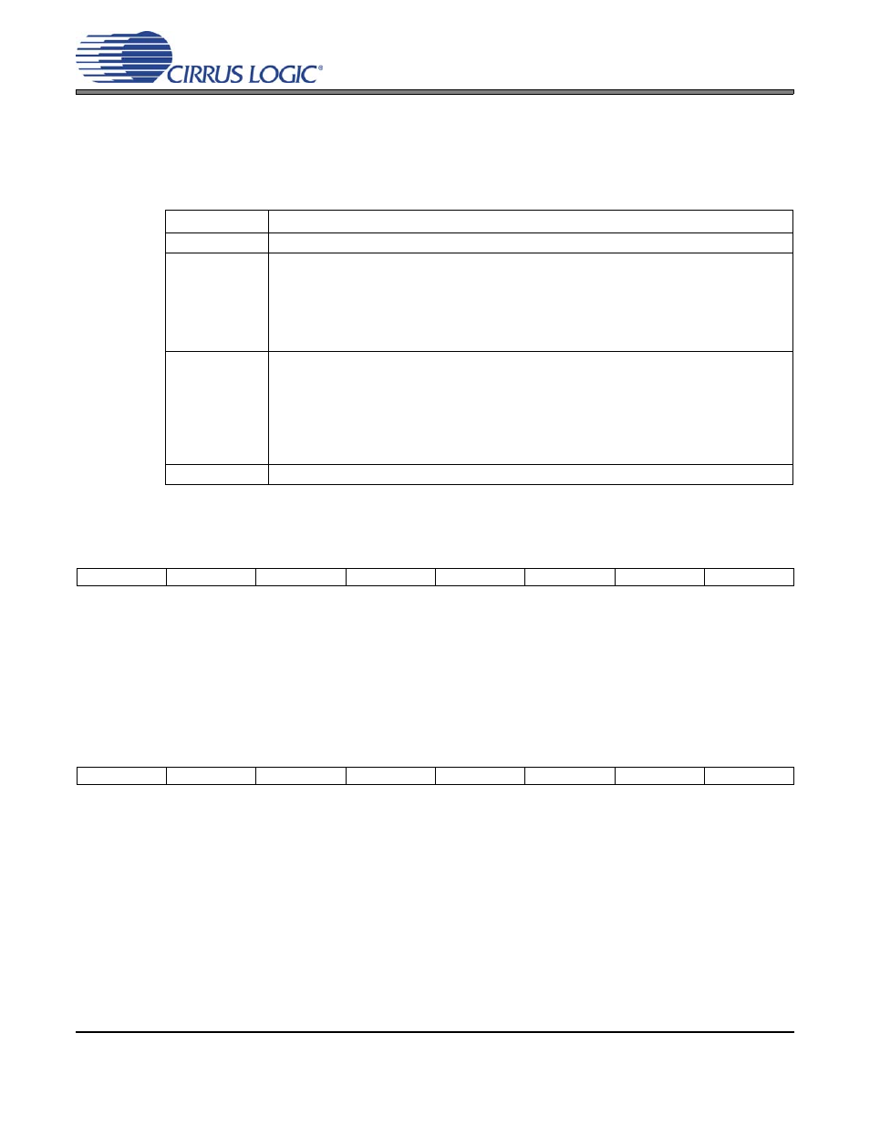 2 zero-crossing mode (bits 1:0), Table 9. zero-crossing mode settings, 6 channel power - address 0dh | 1 power down channel x (bit 0 - 7), 7 master power - address 0eh, 1 power down all (bit 0), Own in, Table 9, Cs3308 | Cirrus Logic CS3308 User Manual | Page 35 / 44