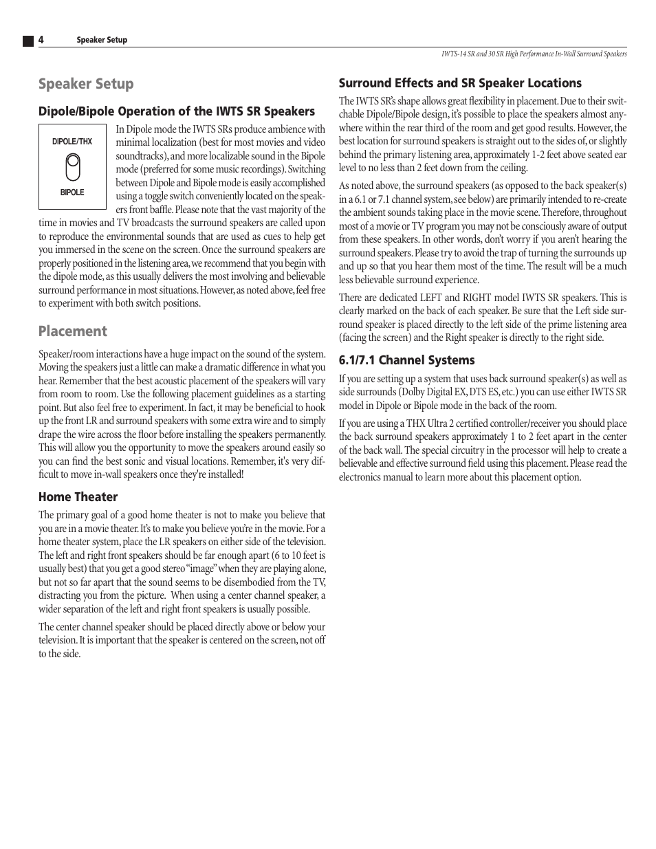 Speaker setup, Placement, Iwts-30 sr | Atlantic Technology IWTS-14 SR User Manual | Page 4 / 8