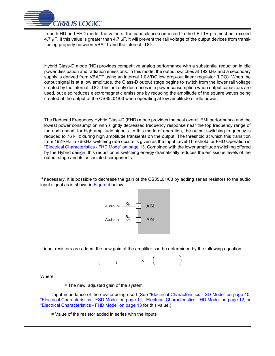 2 reducing the gain with external series resistors, Section 5.1.2.1, Section 5.1.2.2 | Cirrus Logic CS35L03 User Manual | Page 16 / 33