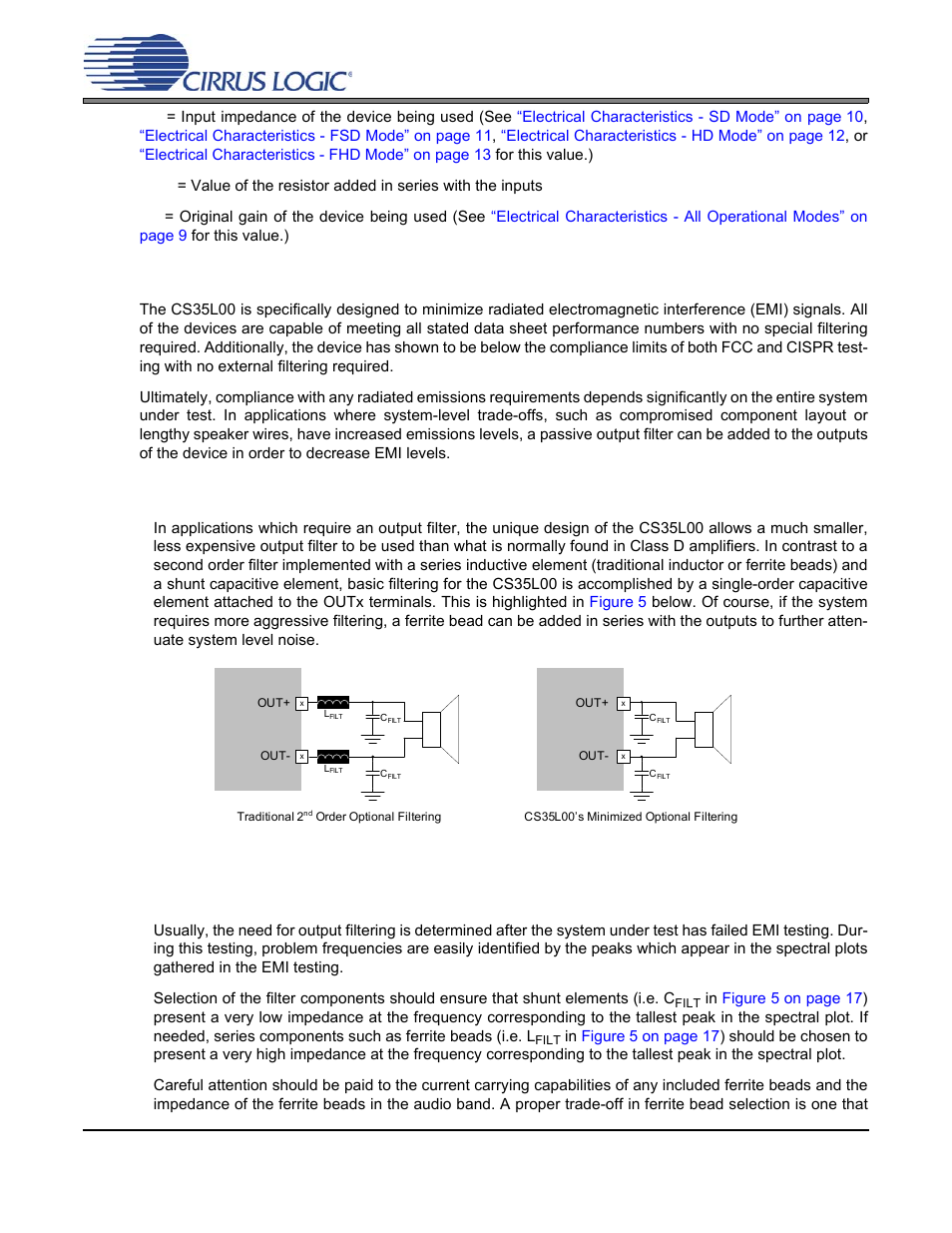 3 output filtering with the cs35l00, 1 reduced filter order with the cs35l00, 2 filter component selection | Cs35l00 | Cirrus Logic CS35L00 User Manual | Page 17 / 34