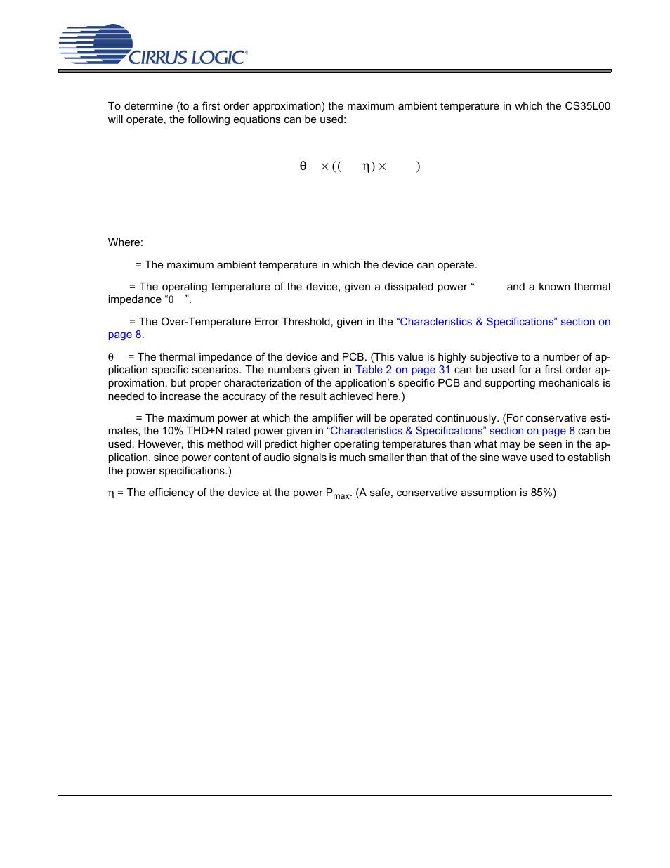 1 determining maximum ambient temperature, Cs35l00 | Cirrus Logic CS35L00 User Manual | Page 32 / 34