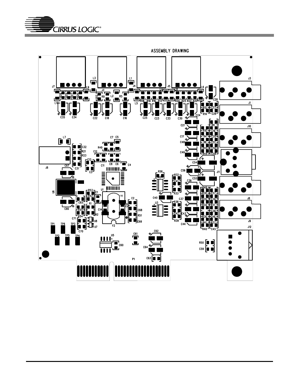 Figure 10. pcb layout: top assembly drawing | Cirrus Logic CRD4202-2 User Manual | Page 16 / 24