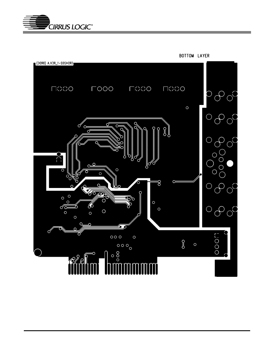 Figure 12. pcb layout: bottom layer | Cirrus Logic CRD4202-1 User Manual | Page 18 / 24