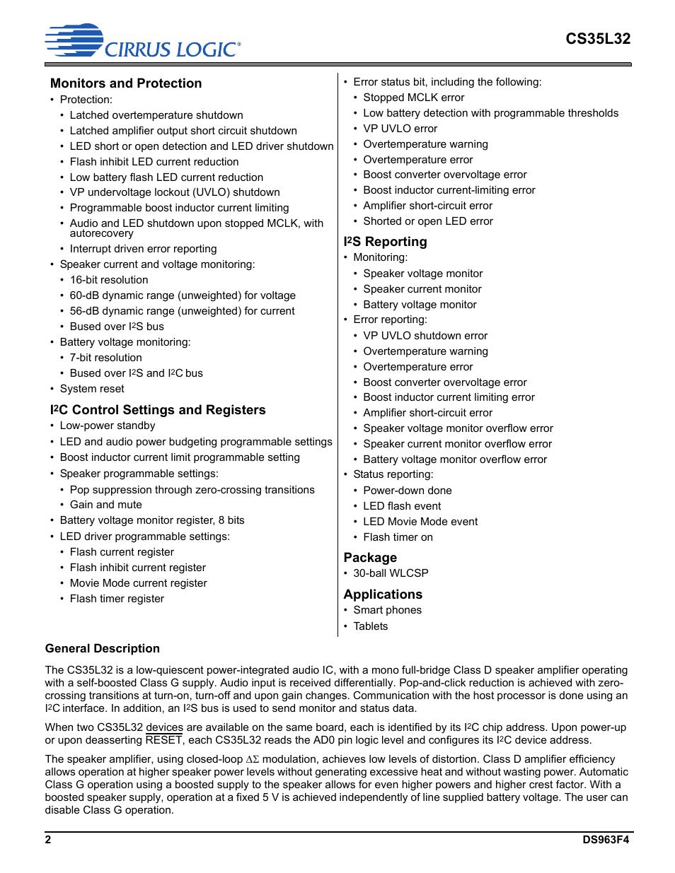 Cs35l32 | Cirrus Logic CS35L32 User Manual | Page 2 / 51