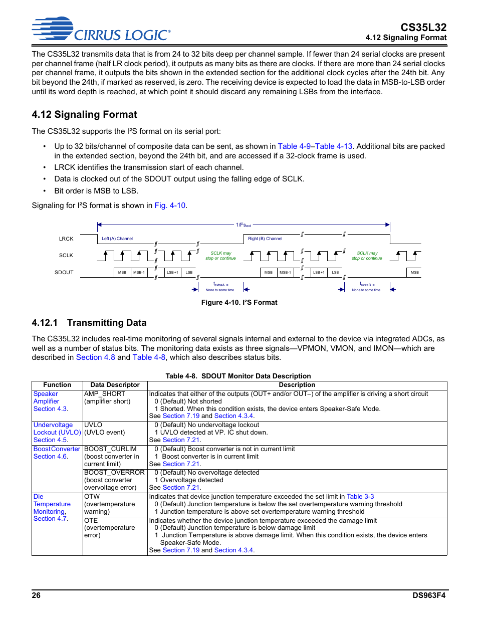 12 signaling format, 1 transmitting data, Cs35l32 | Cirrus Logic CS35L32 User Manual | Page 26 / 51