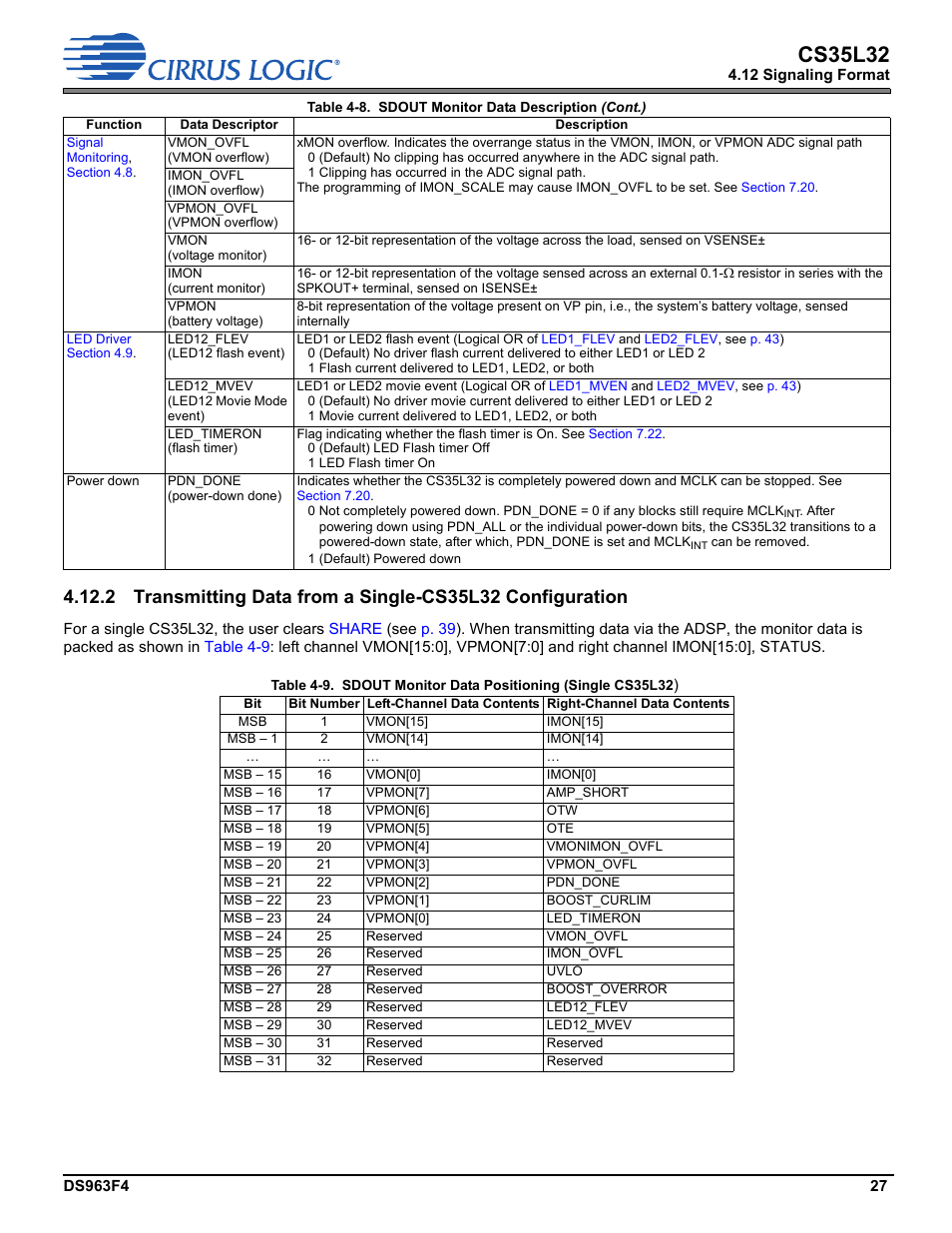 Table 4-9, Cs35l32 | Cirrus Logic CS35L32 User Manual | Page 27 / 51