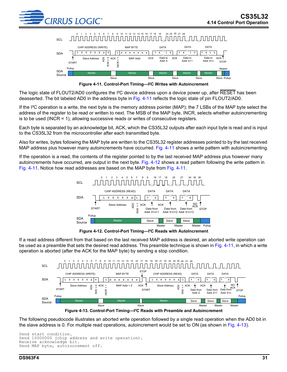 Fig. 4-11, Fig. 4-13, Ess, shown in | Should, Cs35l32, 14 control port operation, Figure 4-11. control-port timing—i, C writes with autoincrement | Cirrus Logic CS35L32 User Manual | Page 31 / 51
