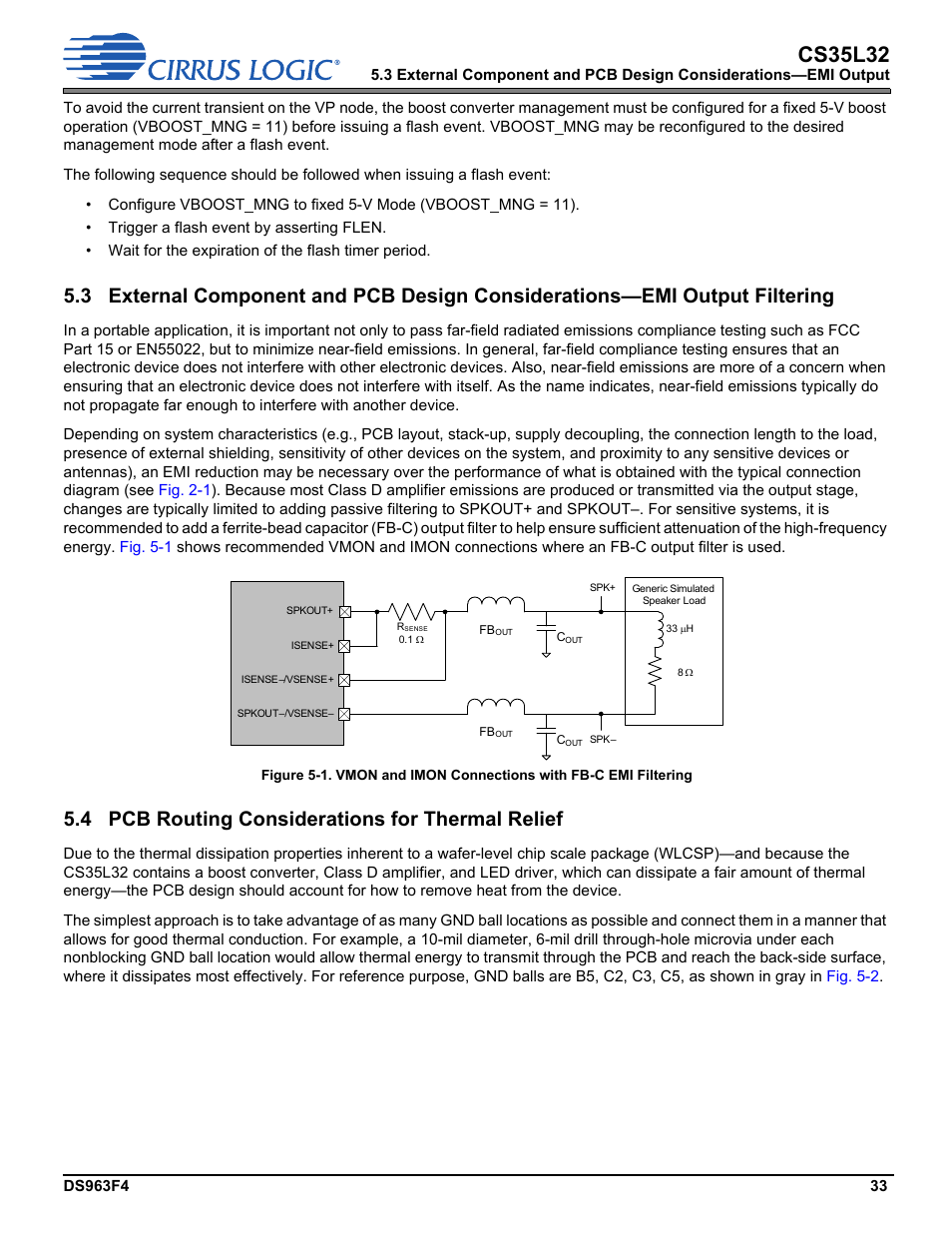 4 pcb routing considerations for thermal relief, Put filtering, Cs35l32 | Cirrus Logic CS35L32 User Manual | Page 33 / 51