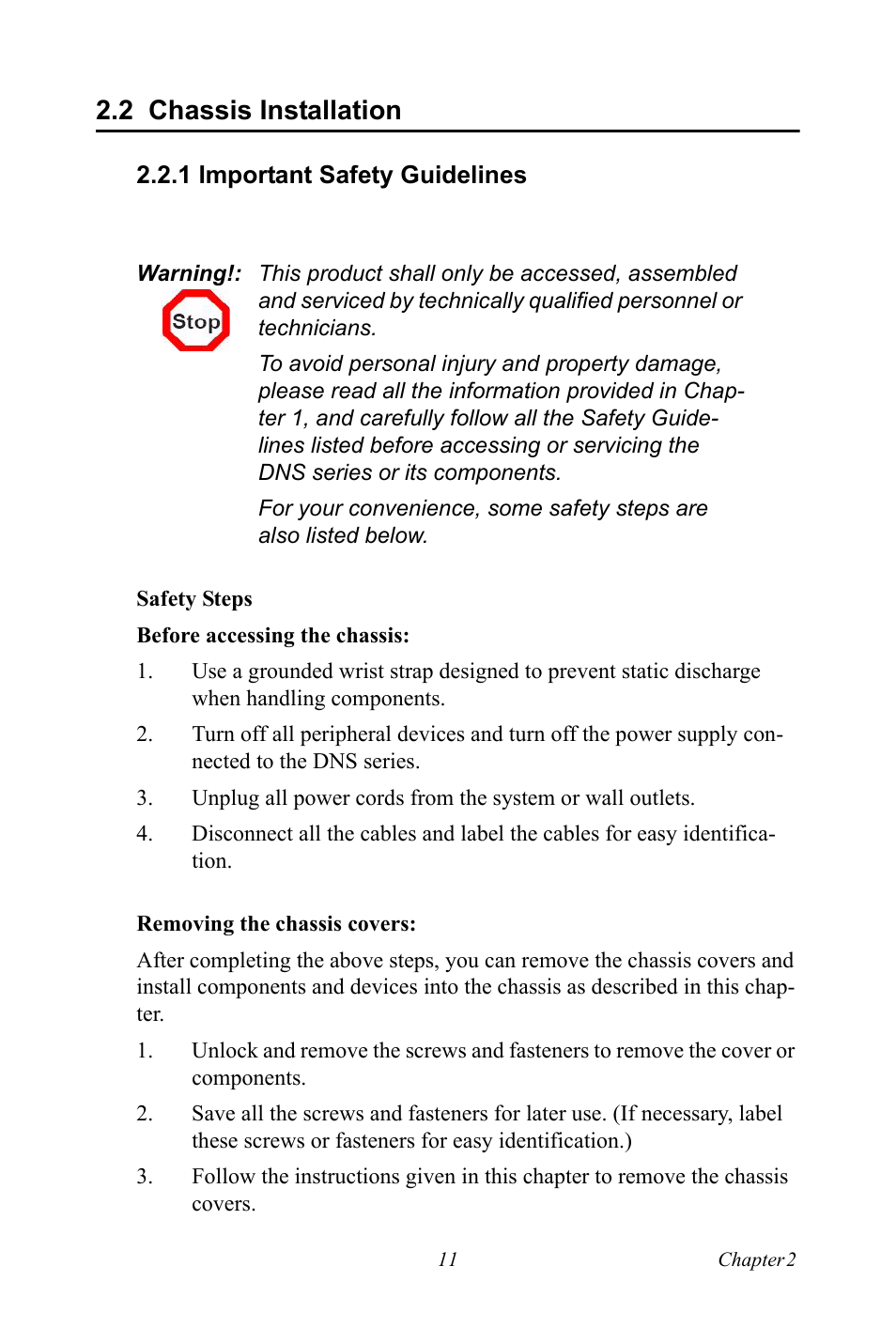 2 chassis installation, 1 important safety guidelines, Chassis installation | Important safety guidelines | Advantech DNS-3200 User Manual | Page 29 / 110