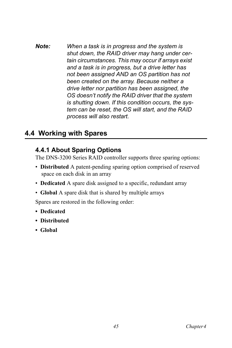 4 working with spares, 1 about sparing options, Working with spares | About sparing options | Advantech DNS-3200 User Manual | Page 63 / 110