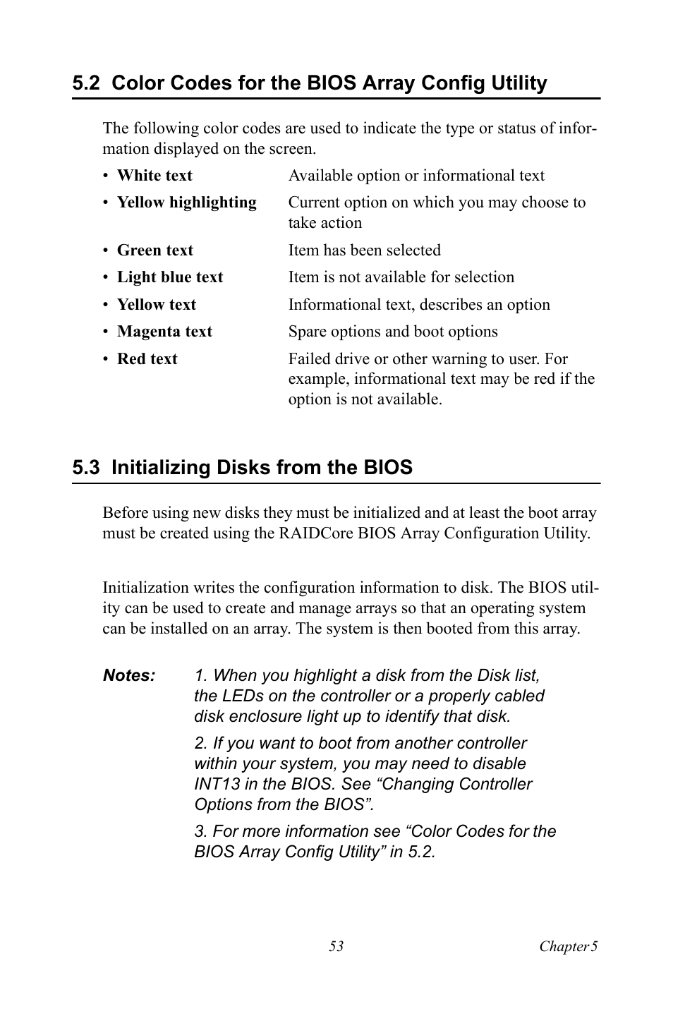 2 color codes for the bios array config utility, 3 initializing disks from the bios, Color codes for the bios array config utility | Initializing disks from the bios | Advantech DNS-3200 User Manual | Page 71 / 110