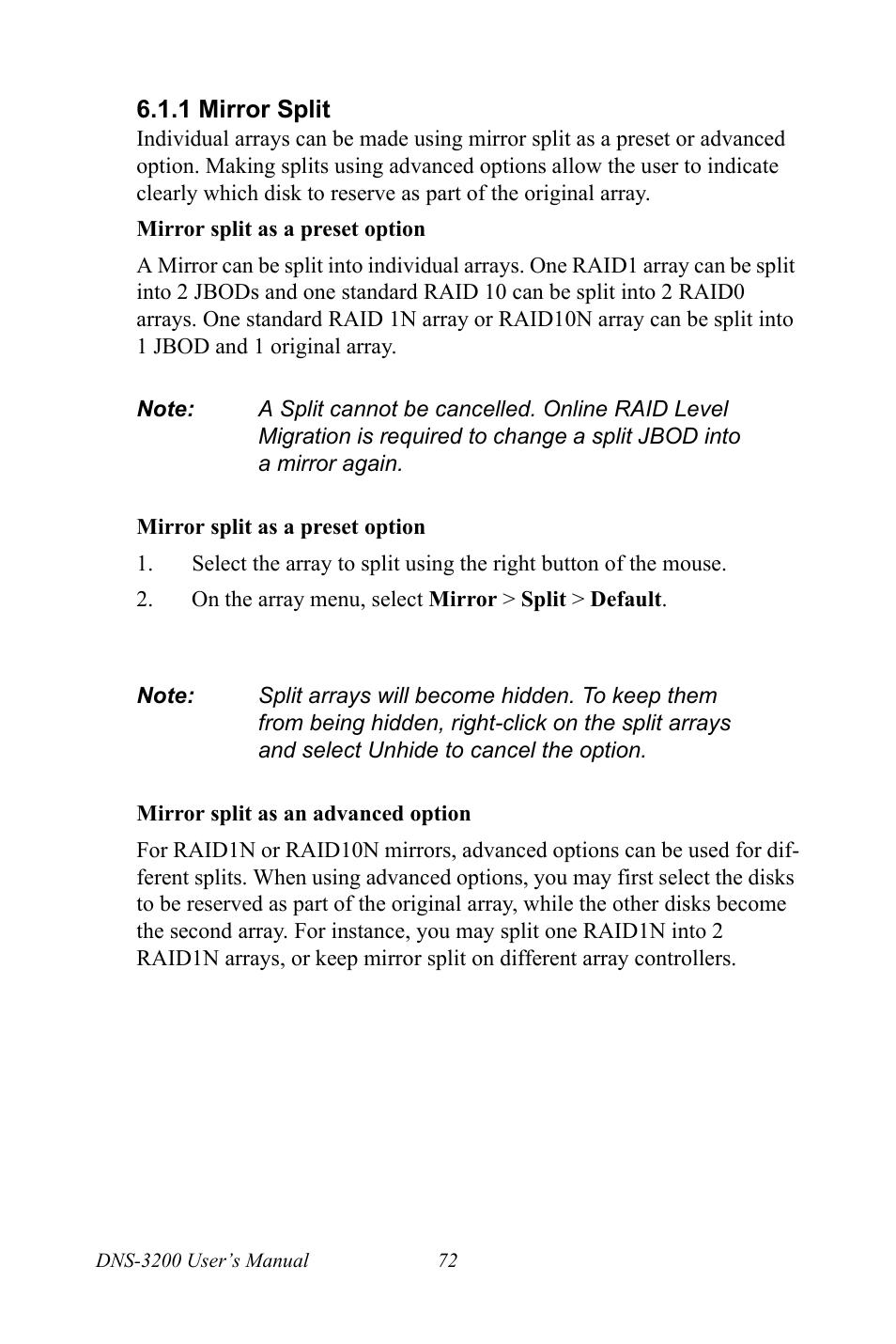 1 mirror split, Mirror split | Advantech DNS-3200 User Manual | Page 90 / 110
