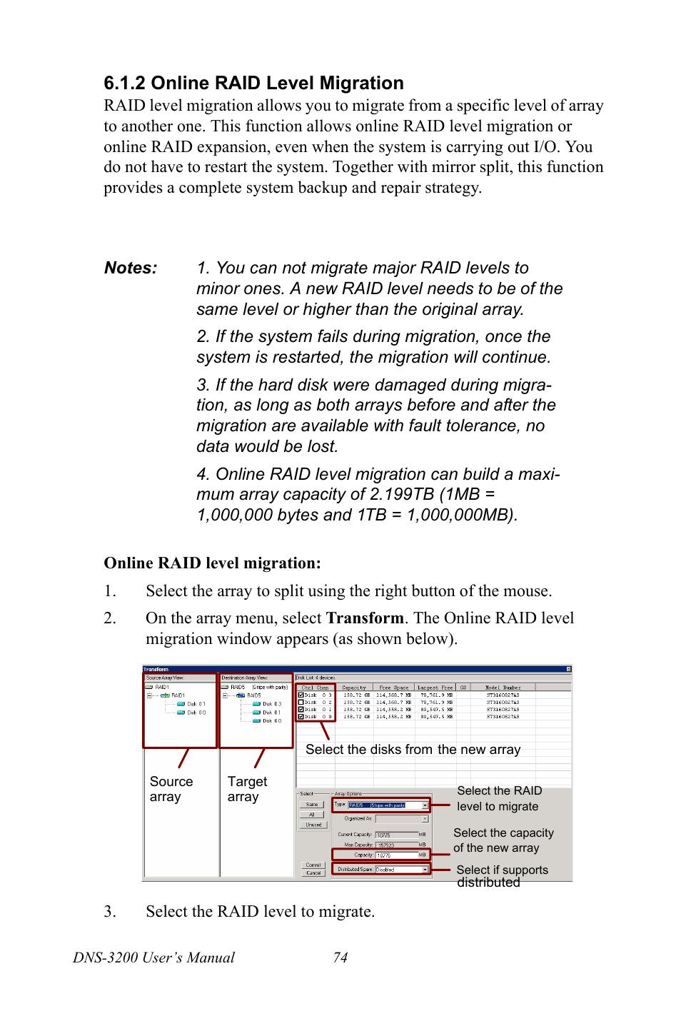 2 online raid level migration, Online raid level migration | Advantech DNS-3200 User Manual | Page 92 / 110