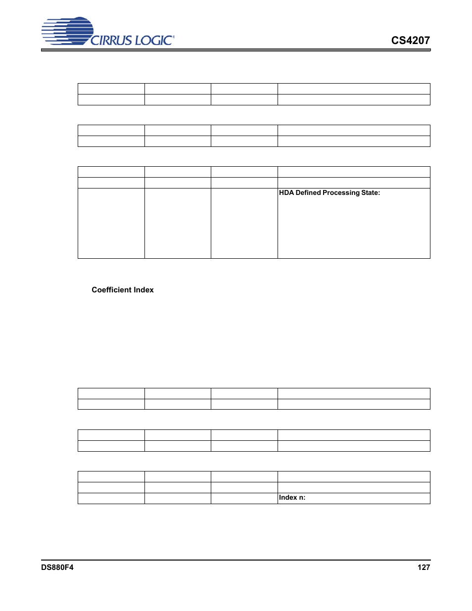 3 processing state, 4 coefficient index, 3 processing state 6.15.4 coefficient index | Cs4207 | Cirrus Logic CS4207 User Manual | Page 127 / 148
