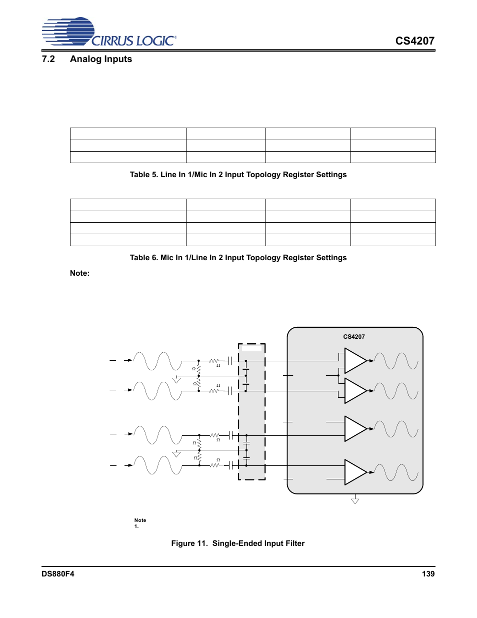2 analog inputs, Figure 11.single-ended input filter, Cs4207 | Figure 11. single-ended input filter | Cirrus Logic CS4207 User Manual | Page 139 / 148