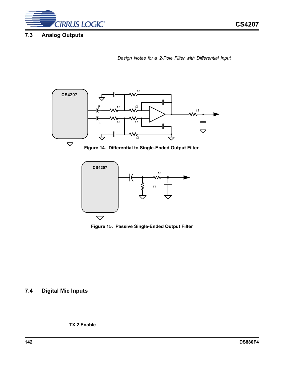 3 analog outputs, 1 output filter, 2 analog supply removal | 4 digital mic inputs, 1 output filter 7.3.2 analog supply removal, Cs4207, 3 analog outputs 7.3.1 output filter | Cirrus Logic CS4207 User Manual | Page 142 / 148