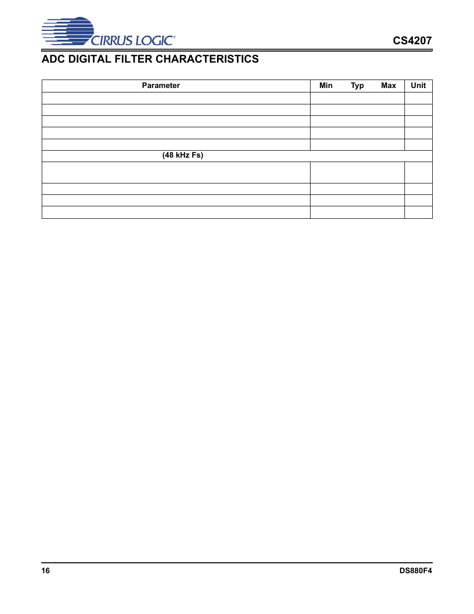 Adc digital filter characteristics, Cs4207 adc digital filter characteristics | Cirrus Logic CS4207 User Manual | Page 16 / 148