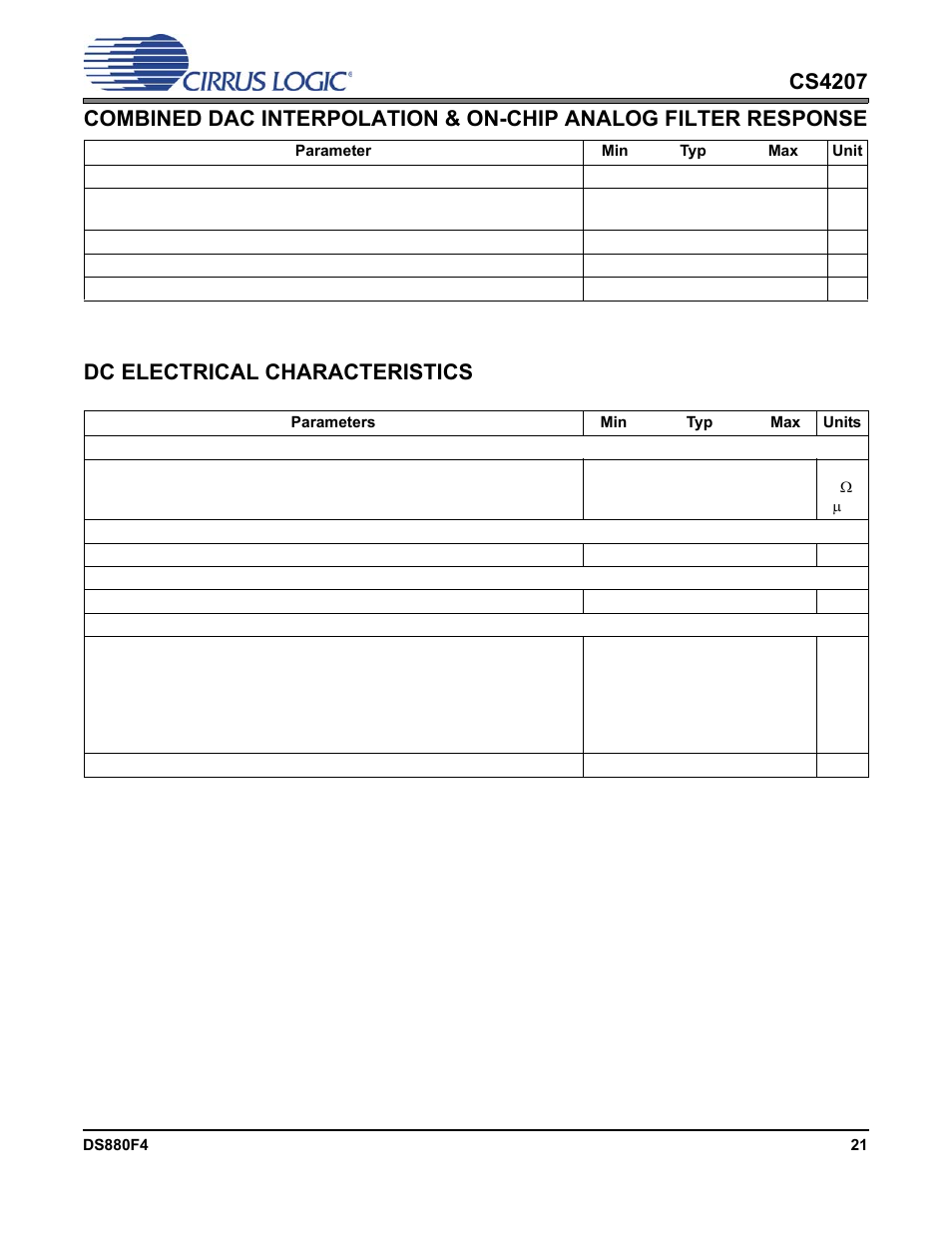 Dc electrical characteristics | Cirrus Logic CS4207 User Manual | Page 21 / 148