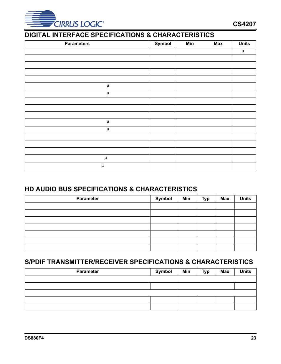 Digital interface specifications & characteristics, Hd audio bus specifications & characteristics | Cirrus Logic CS4207 User Manual | Page 23 / 148