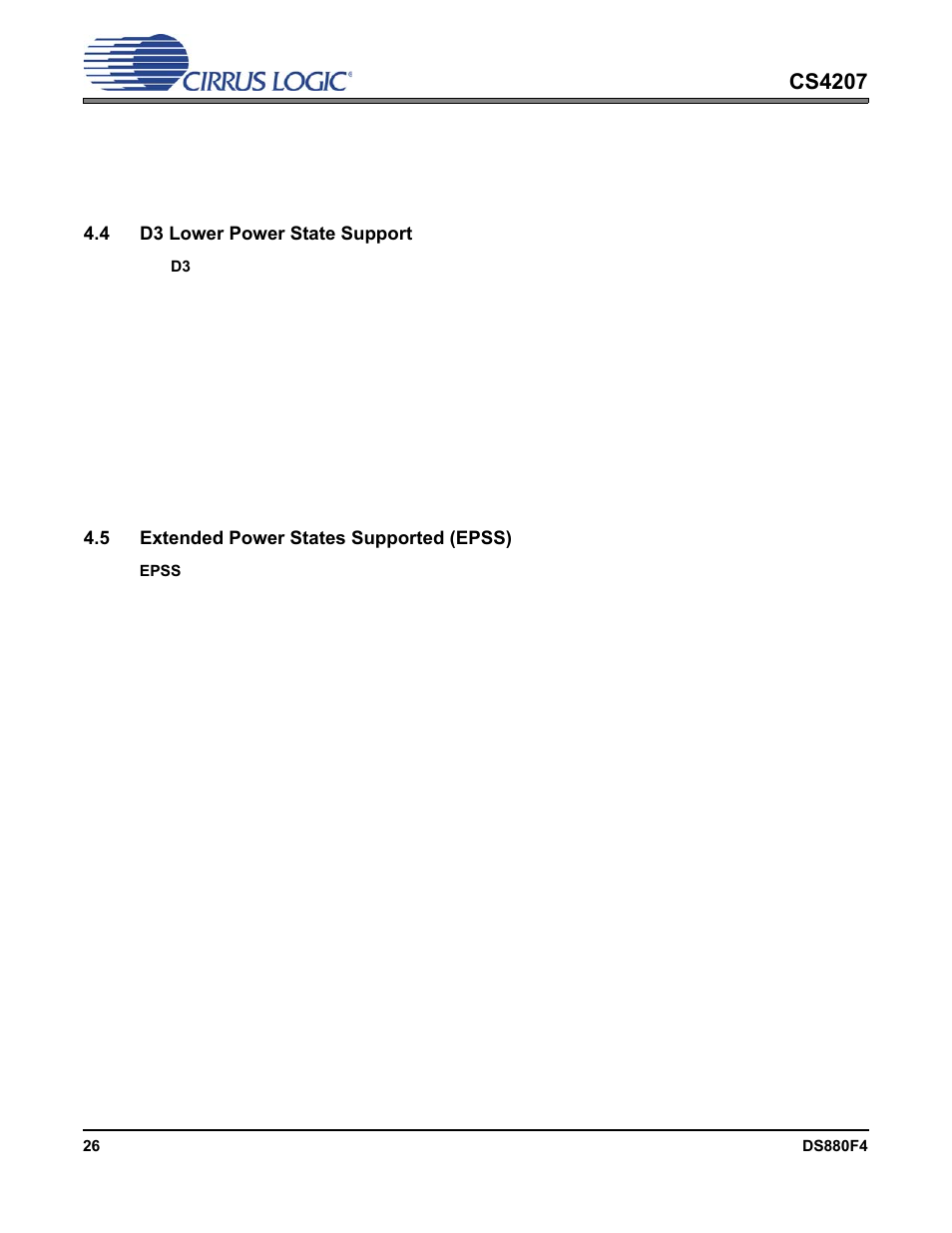 4 d3 lower power state support, 5 extended power states supported (epss), Cs4207 | Cirrus Logic CS4207 User Manual | Page 26 / 148