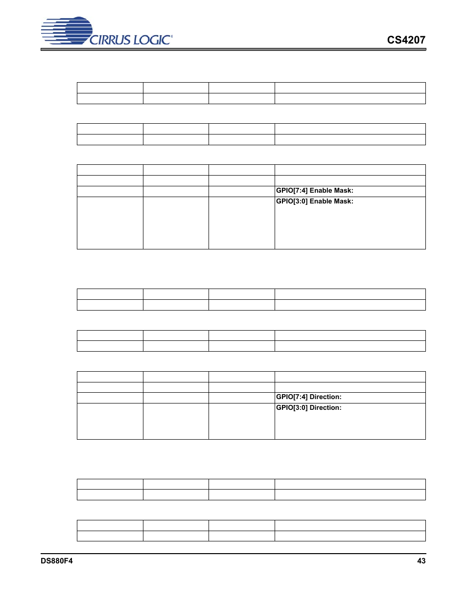 10 gpio enable mask, 11 gpio direction, 12 gpio sticky mask | Cs4207 | Cirrus Logic CS4207 User Manual | Page 43 / 148