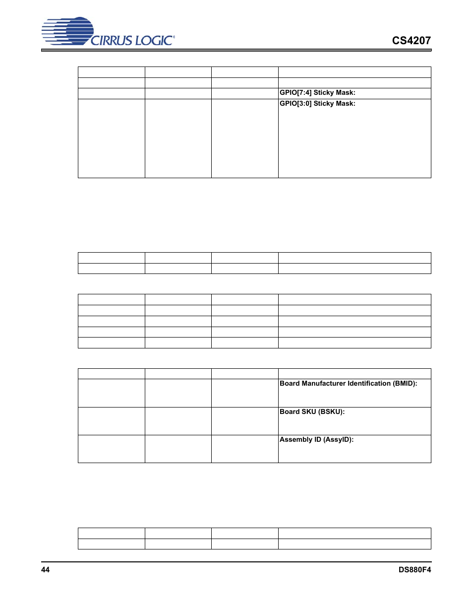 13 implementation identification, 14 function reset, Cs4207 | Cirrus Logic CS4207 User Manual | Page 44 / 148