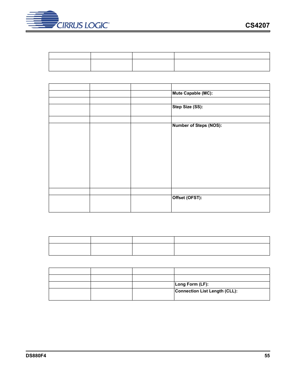 4 input amplifier capabilities, 5 connection list length, Cs4207 | Cirrus Logic CS4207 User Manual | Page 55 / 148
