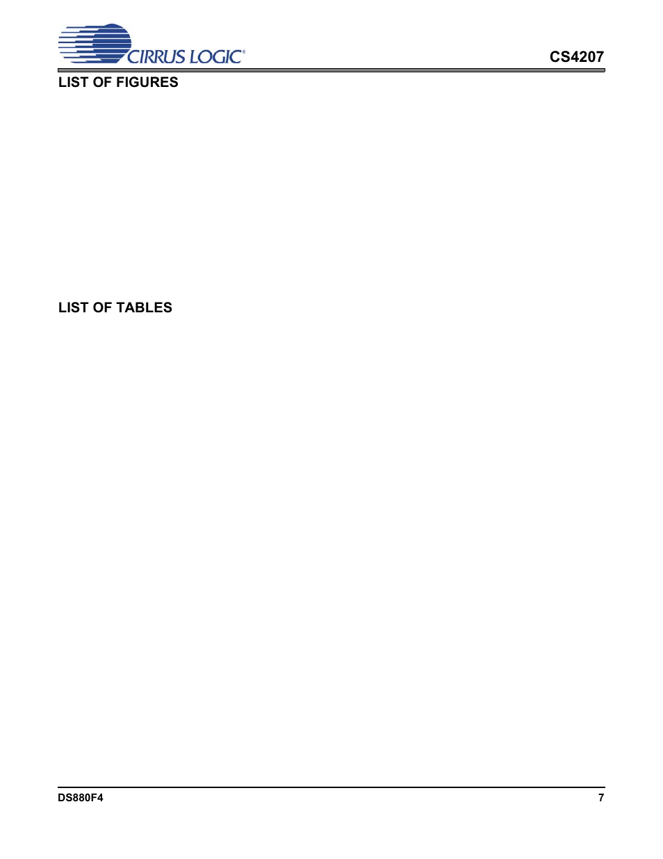 List of figures, List of tables, Cs4207 | Cirrus Logic CS4207 User Manual | Page 7 / 148